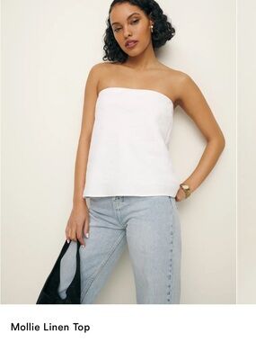 Reformation Mollie Linen Top Ivory - Size XS